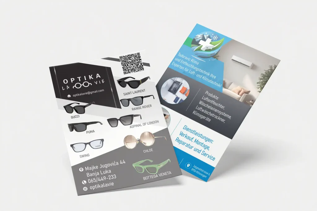 Primjeri štampanih flajera za promociju proizvoda i usluga različitih djelatnosti